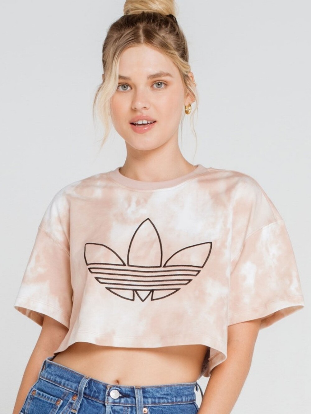Adidas Tie-Dye Cropped Tee with Trefoil